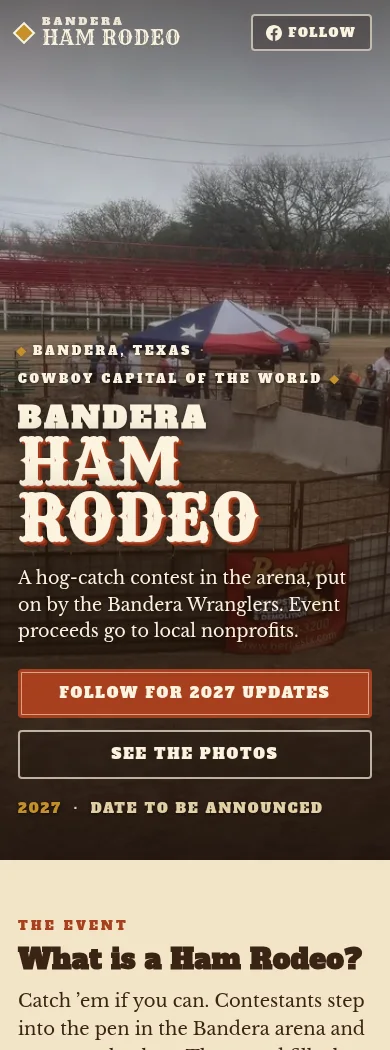 Bandera Ham Rodeo website on a phone