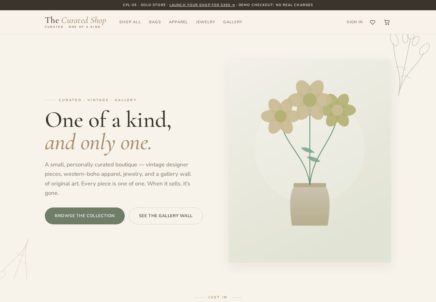 The Curated Shop, the Solo Store demo boutique