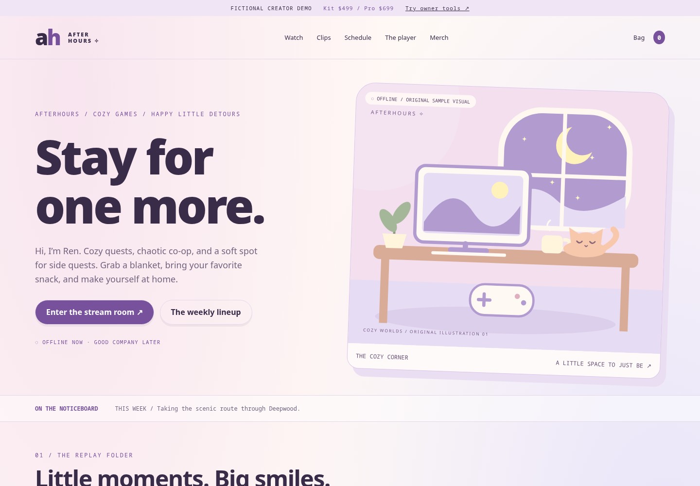 AFTERHOURS, the Streamer Kit demo site